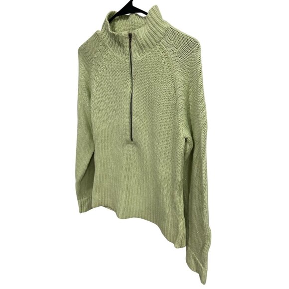 Crazy Horse Liz Claiborne Light Green Ribbed Half-Zip Sweater Sz Medium - Picture 3 of 11